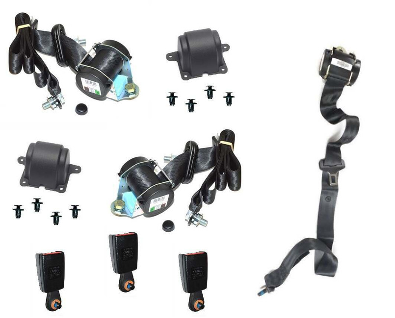 LRC2307 - Full Second Row Seat Belt Kit for Land Rover Defender 110 Crew Cab - Fits from 2007 Onward - Fits Right, Left and Centre Seat - Includes Reel, Buckle, Cover, Cap and Fasteners Image 1