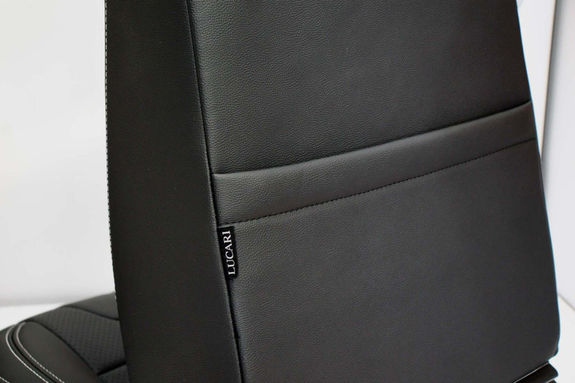 LRI1165 - Black Grained Vinyl White Stitch TDCI Front Seats for DEFENDER 90/110 Image 7