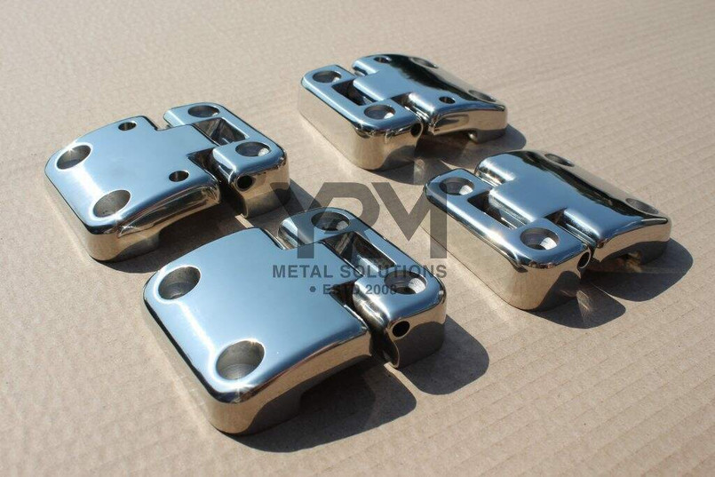 YRM151 - Full Set of Stainless Steel Front Row Door Hinges for Land Rover Defender - Manufactured by YRM Metal - Includes Stainless Fixings Image 1