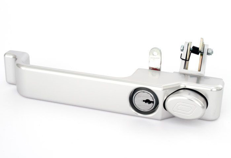 ORP17 - DEFENDER ALUMINIUM EXTERIOR DOOR HANDLE IN SILVER BY OPTIMILL - LEFT HAND - COMES WITH HIGH SECURITY LOCK AND FIXING SCREWS Image 1
