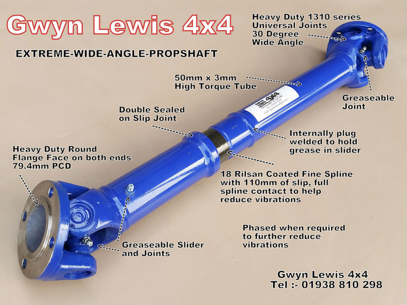 GL-EXT-675 - Wide Angled Rear Propshaft for Defender 90 1994-2006 by Gwyn Lewis - Fits 300TDI and TD5 Engines Image 2