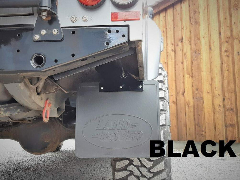 GL1008-BLACK - Rear Mudflap Mounting Kit and Shields for Land Rover Defender 110 & 130 (With Square Tub) - In Stainless Steel Powder Coated in Black by Gwyn Lewis 4x4 Image 1