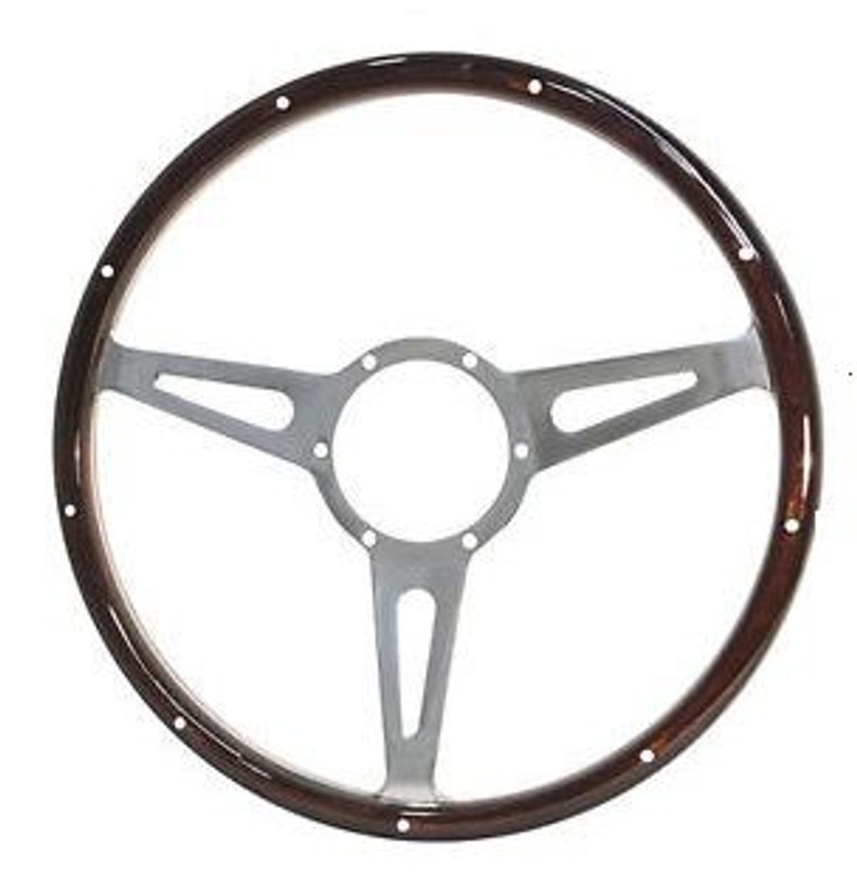 43SPCWD - MOUNTNEY DARK WOOD RIM 14" STEERING WHEEL FOR LAND ROVER DEFENDER Image 1
