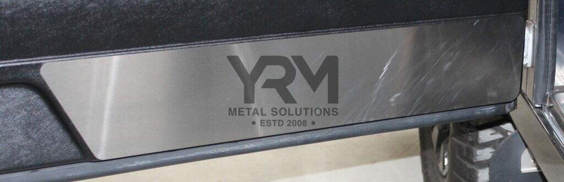 YRM093C - Brushed Stainless Steel Front and Rear Side Door Kick Plate Trim for Land Rover Defender by YRM Metal - Comes as a Pair for all Four Doors Image 1