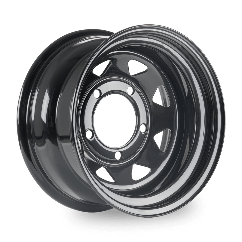 S165165BLK8SP35 - 8 Spoke Steel Wheel 16" x 8" ET-35 Black - Defender, Range Rover Classic and Discovery Image 1