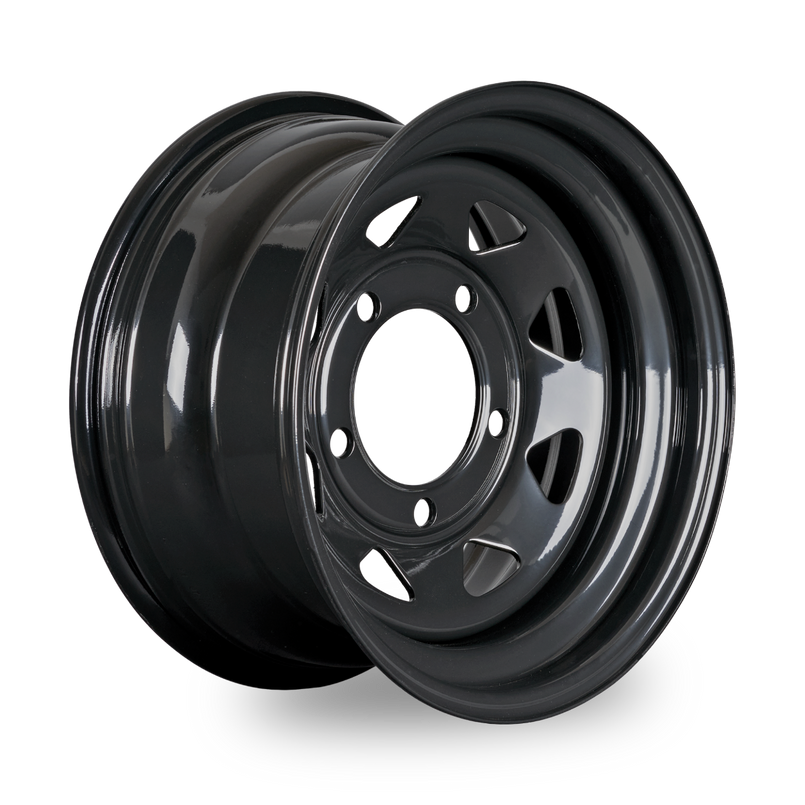 S16516500TGBLK8 - 8 Spoke Steel Wheel 16" x 7" ET0 Black - Defender, Range Rover Classic and Discovery Image 1