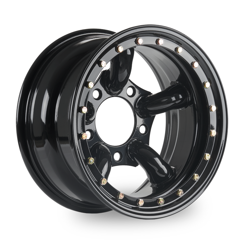 S16516535CHAIM - Challenger Imitation Beadlock Steel Wheel 16" x 8" ET-35 Black - Land Rover Defender, Discovery 1 and Range Rover Classic Image 1
