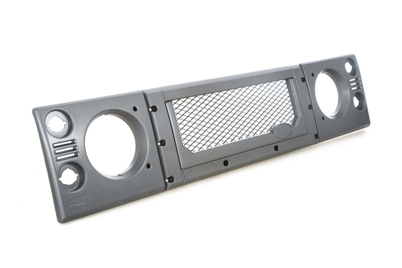 KBX4141S - KBX Signature Grille and Headlamp Surrounds for Defender - KBX Facelift Kit - Brunel Silver Grey with Standard Black Mesh Image 1