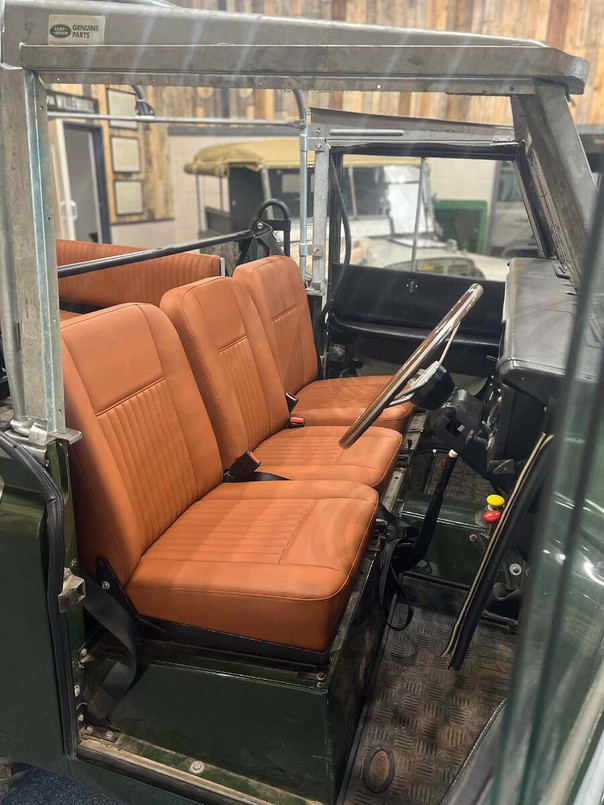 EXT378-9 - Deluxe Front Seat Set in Classic Fluted Oxford Tan Vinyl for Land Rover Series - By Exmoor Trim Image 2