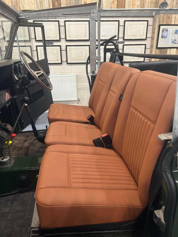 EXT378-9 - Deluxe Front Seat Set in Classic Fluted Oxford Tan Vinyl for Land Rover Series - By Exmoor Trim Image 3