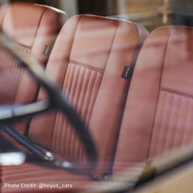 EXT378-9 - Deluxe Front Seat Set in Classic Fluted Oxford Tan Vinyl for Land Rover Series - By Exmoor Trim Image 6