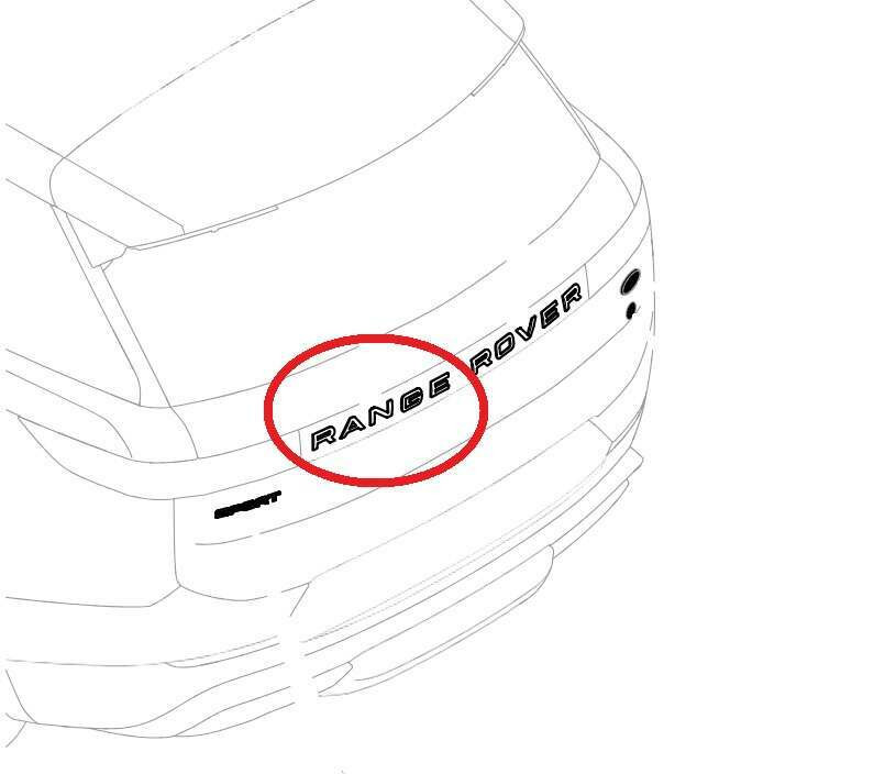 LR168450 - Rear Name Plate - spells "RANGE" - Gloss Black - Genuine Land Rover Product Image 1