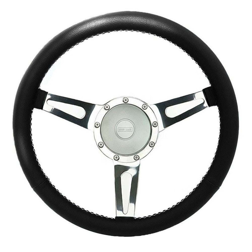 EXT900WBLSB-WS - Williams Black Leather Silver Spoked 15" Steering Wheel with White Stitching including Steering Boss - By Exmoor Trim - IN STOCK READY FOR DISPATCH Image 1