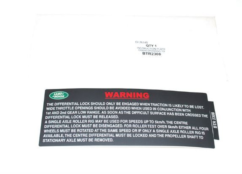 BTR2308 - Fuse Box Decal for Land Rover Defender - Differential Lock Instructions Image 2