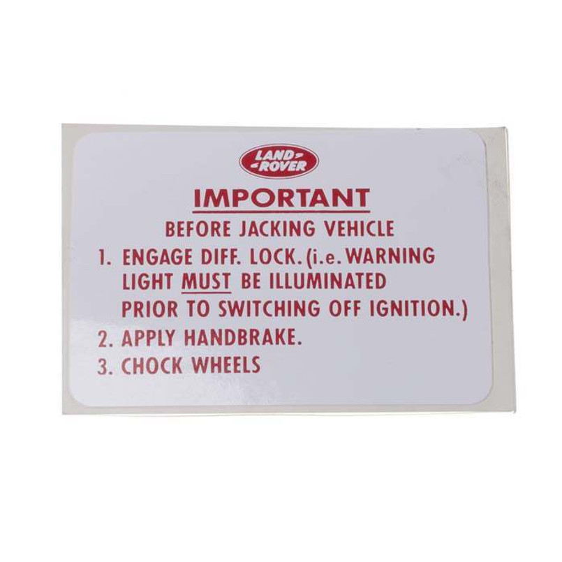 BTR172 - Land Rover Jack Operation Decal - For Land Rover Defender and Discovery 2 - Genuine Land Rover Image 1