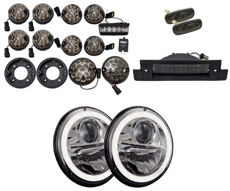 LRC1392 | Defender LED Smoked Lamp Kit for Left Hand Drive - LED Headlamps, Front and Rear Lights Including Side Repeaters and High Level Stop Lamp Image 1