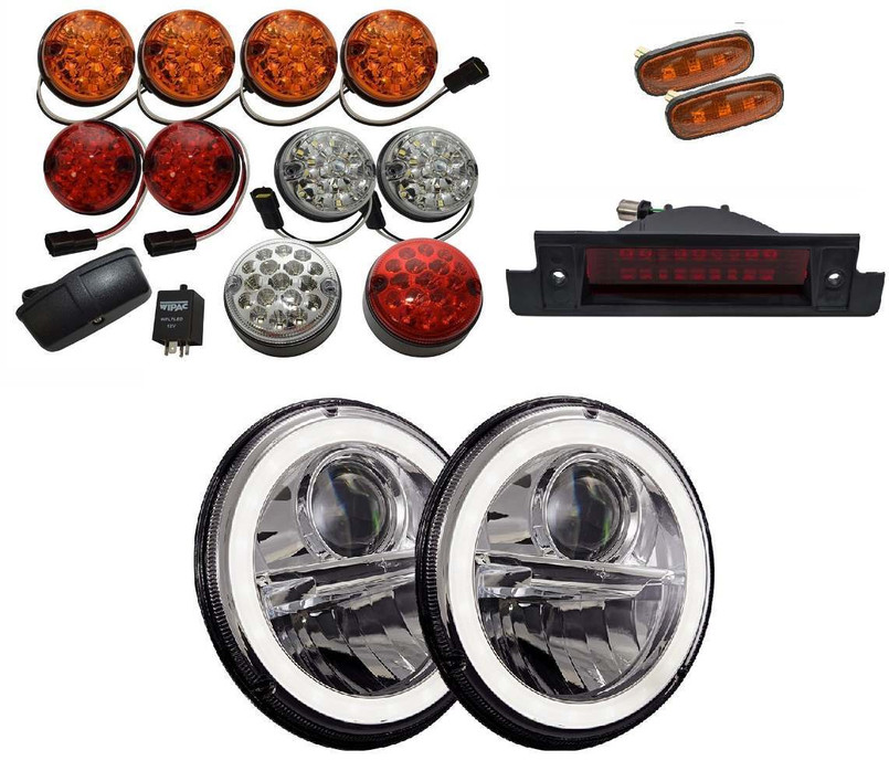 LRC1397 | LED Coloured Lamp Kit for Defender - Left Hand Drive - LED Headlamps, Front and Rear Lights Including Side Repeaters and High Level Stop Lamp Image 1