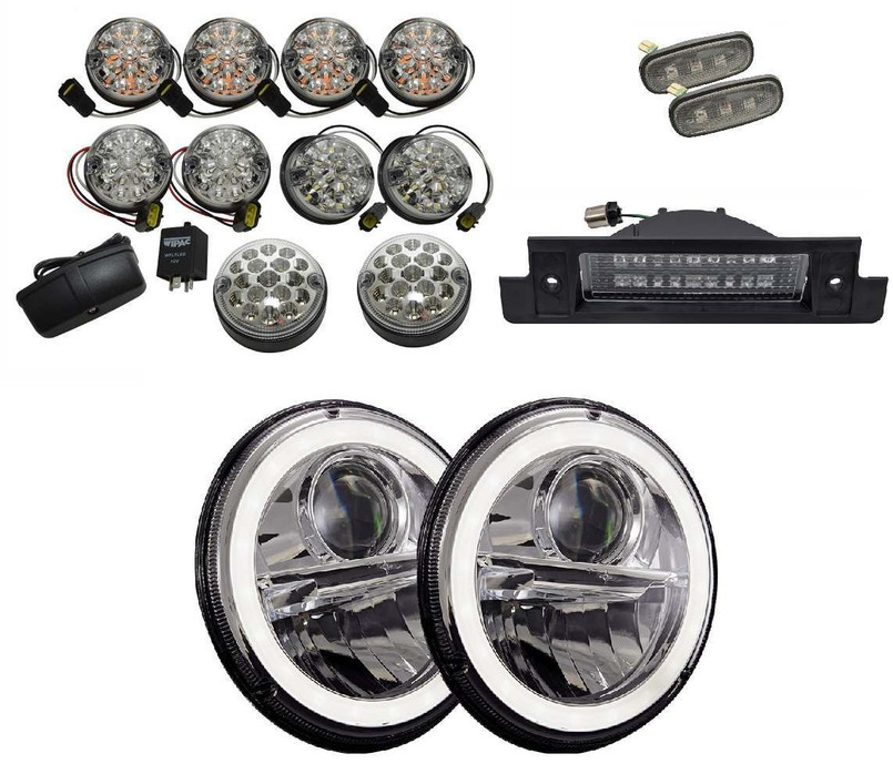 LRC1401 - Defender LED Clear Lamp Kit for Left Hand Drive - Wipac LED Headlamps, Front and Rear Lights Including Side Repeaters and High Level Stop Lamp Image 1