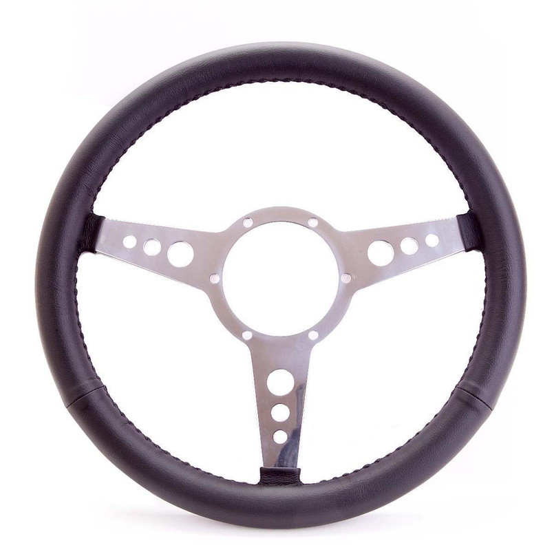 53FPLBLX - Mountney 15" Steering Wheel with Leather Rim and Silver Spoke - Flush Style of Wheel Centre Image 1