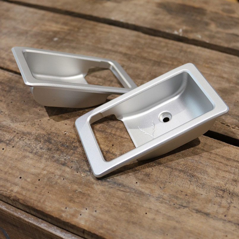 EXT014-185 - Billet Aluminium Interior Door Lever Surround - Silver (Pair) - by Exmoor Trim Image 1