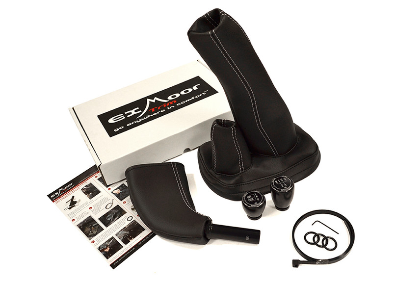 EXT014-19 - Lode Lane Solihull Black Alloy LT77 Premium Gaiter and Gear Shift Knob Set - Leather - White Stitch - by Exmoor Trim Image 1