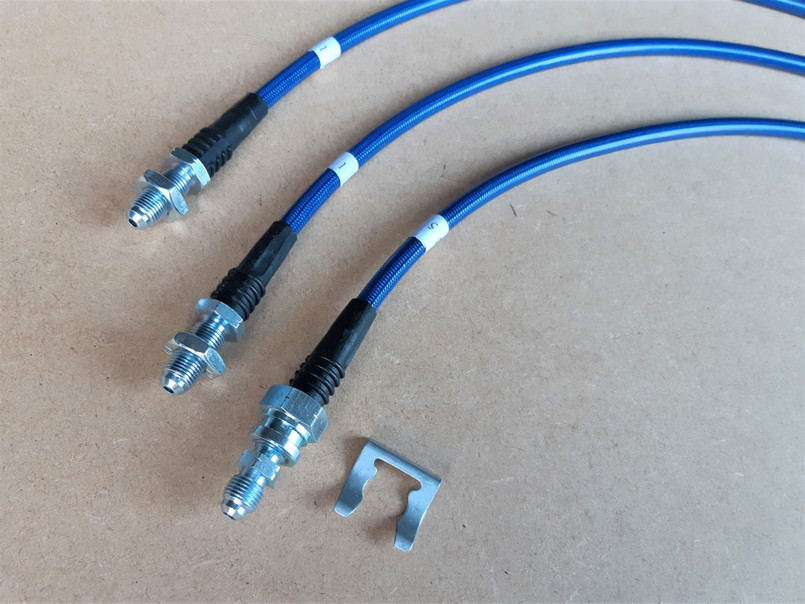 GL1228-BLUE - Extended Brake Hoses - 3 Line Kit - Defender 1999-2004 TD5 EARLY - No ABS - by Gwyn Lewis Image 4