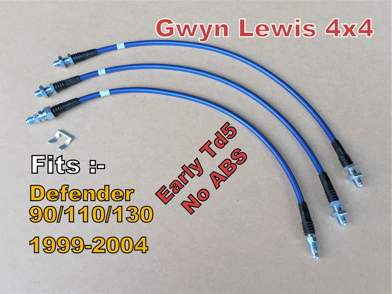 GL1228-BLUE - Extended Brake Hoses - 3 Line Kit - Defender 1999-2004 TD5 EARLY - No ABS - by Gwyn Lewis Image 2