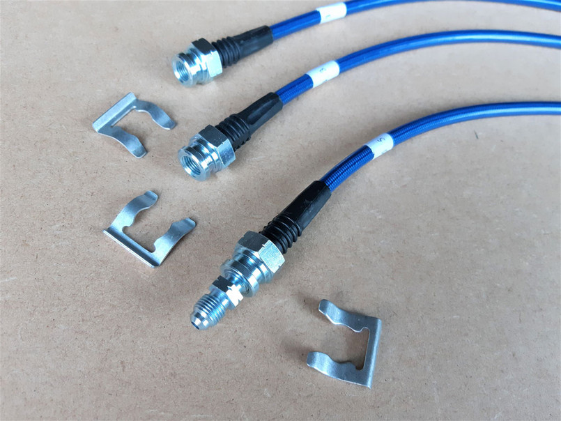 GL1232-BLUE - Extended Brake Hoses - 3 Line Kit - Defender 2004-2016 Late TD5 & PUMA - No ABS - by Gwyn Lewis Image 3