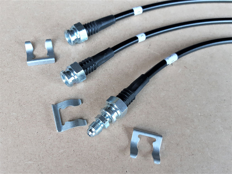 GL1233-BLACK - Extended Brake Hoses - 3 Line Kit - Defender 2004-2016 Late TD5 & PUMA - No ABS - by Gwyn Lewis Image 3