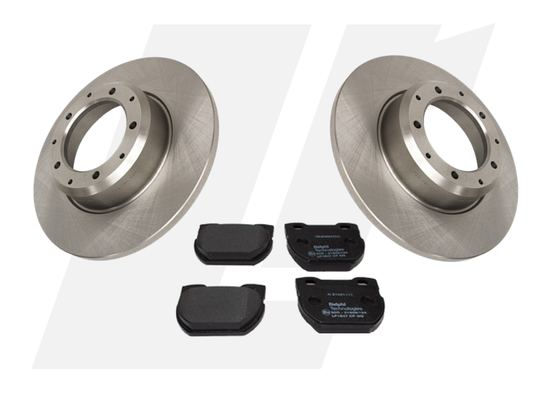 LRC11064 - Solid / Non-Vented Rear Brake Discs and Pads Kit - Land Rover Defender 110 / 130 - Fits up to 1998 - Aftermarket and OEM options available Image 1