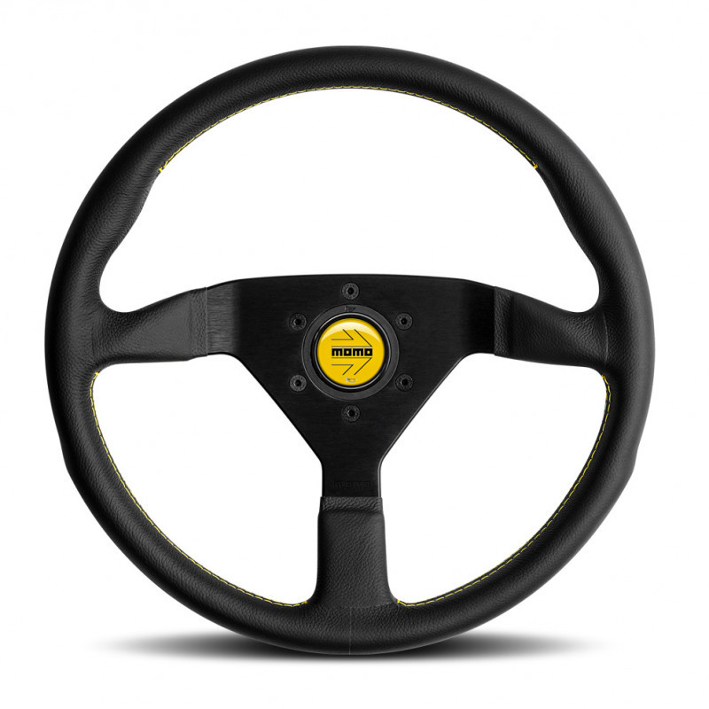 M11111785BKYER - MOMO Montecarlo steering wheel - Black Leather & Yellow Stitching Image 1
