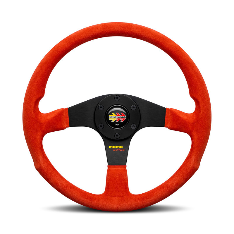 VMCO2SRE351PR - MOMO Corse 2.0 Steering Wheel - Red Suede - The Original Corse Steering Wheel From The 1990's Has Been Re-Styled And Re-Launched For 2026 Image 1