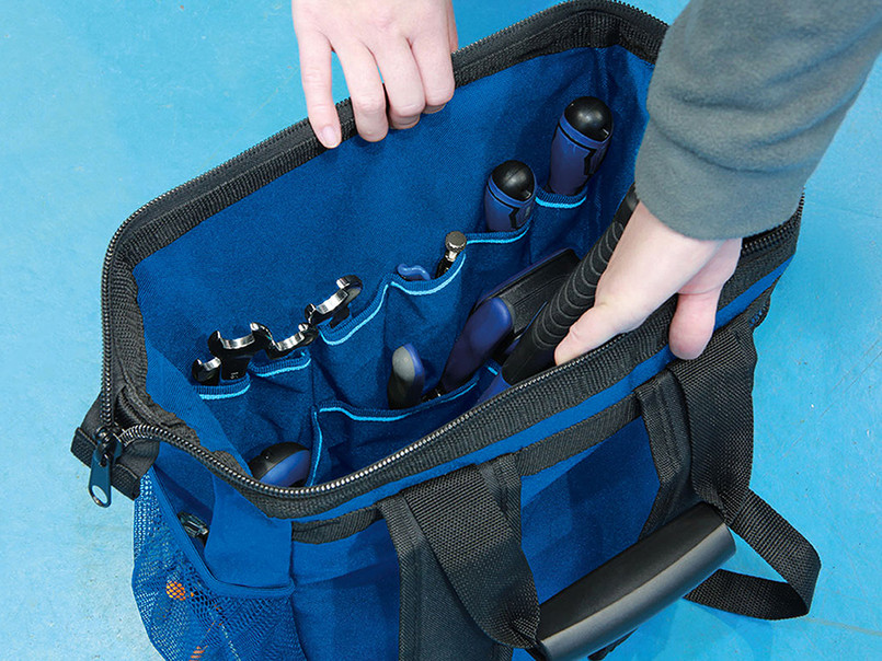 DA7318 - Laser Tool Backpack - 50th Anniversary - A heavy-duty tool bag designed for secure, hands-free transport of tools and equipment. Image 5