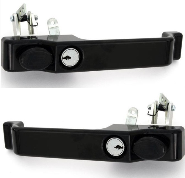 LRC1645 LRC1646 - Pair of Defender Aluminium Exterior Door Handle in Anodised Black by Optimill - Comes with High Security Lock and Fixing Screws Image 1