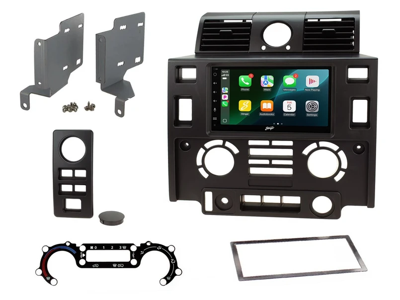 LRC11222 - Double DIN Dash and Stinger Head Unit Kit - Land Rover Defender 2007-2016 - Matt Black and Gloss Black options available Image 1