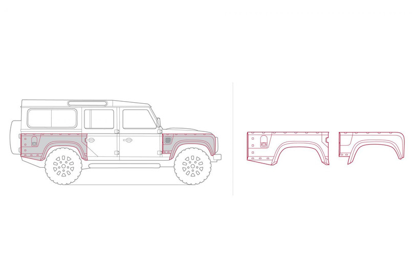 PKDEFENDERBODYKIT110 - Defender 110 Chelsea Truck Front and Rear Wide Wing Panels with Integrated Vents and Bolt Apertures Image 16