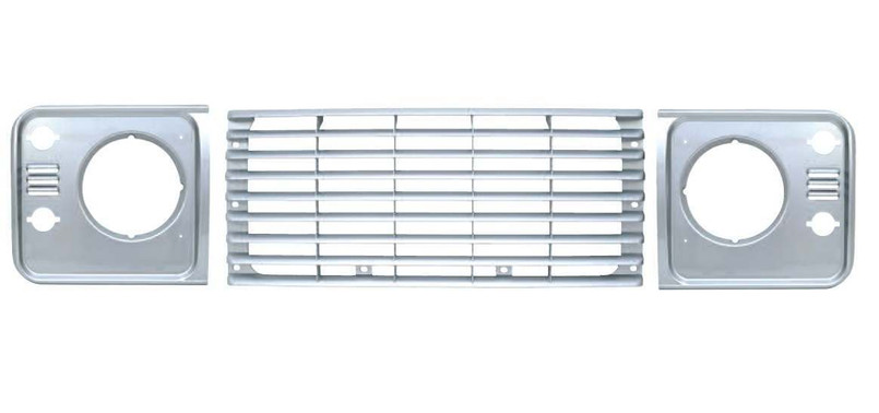 DA1257 - Land Rover Defender Headlamp Surrounds and Grille Kit in Indus Silver - Colour Coded Image 1