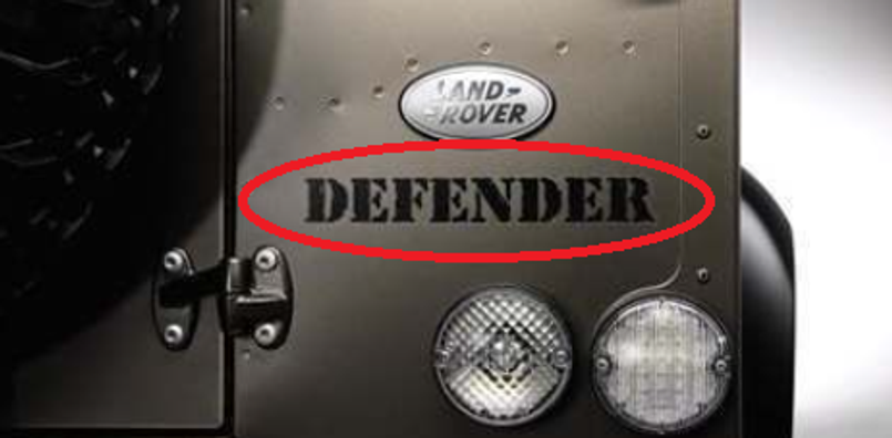 LR031428 - Genuine Land Rover Defender Tailgate Badge - As Fitted to Defender RAW Special Edition in Titan Silver Image 1