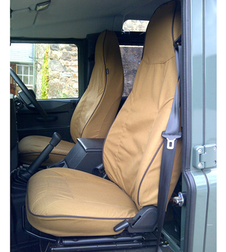 EXT019-67 - Premium Front Outer Seat Covers - Pair - Defender Puma (2013 onwards) - Canvas Sand - By Exmoor Trim Image 5