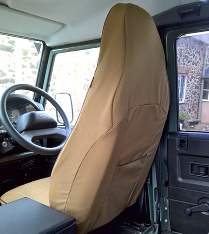 EXT019-67 - Premium Front Outer Seat Covers - Pair - Defender Puma (2013 onwards) - Canvas Sand - By Exmoor Trim Image 2