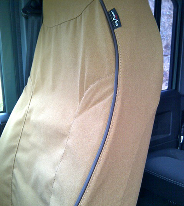 EXT019-67 - Premium Front Outer Seat Covers - Pair - Defender Puma (2013 onwards) - Canvas Sand - By Exmoor Trim Image 4
