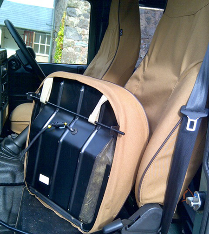 EXT019-67 - Premium Front Outer Seat Covers - Pair - Defender Puma (2013 onwards) - Canvas Sand - By Exmoor Trim Image 3
