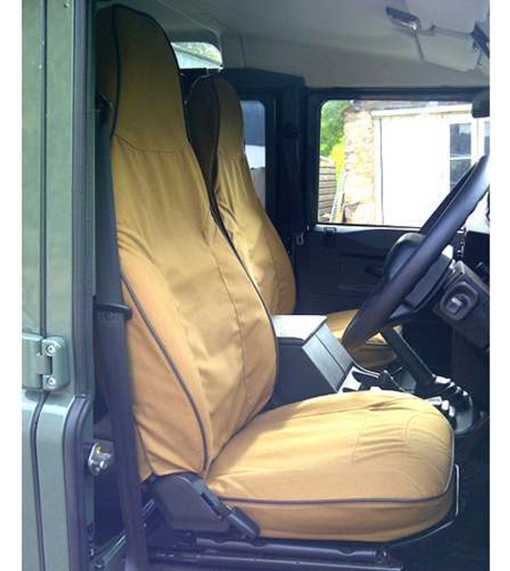 EXT019-67 - Premium Defender Puma Front Outer Pair (2013 onwards) Canvas Sand - By Exmoor Trim Image 1
