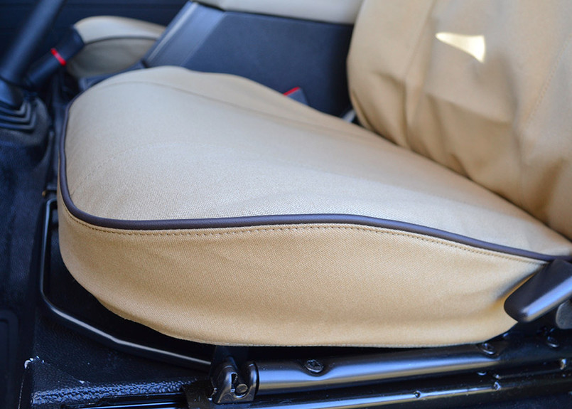 EXT019-5 - Front Outer Seat Covers (Pair) - Defender Puma / TD4 2007 onwards - Sand Canvas - By Exmoor Trim Image 3
