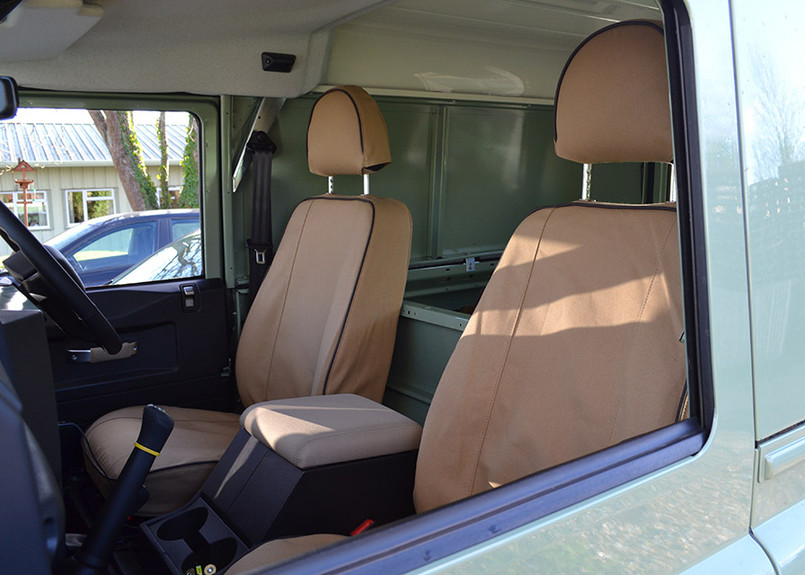 EXT019-5 - Front Outer Seat Covers (Pair) - Defender Puma / TD4 2007 onwards - Sand Canvas - By Exmoor Trim Image 5