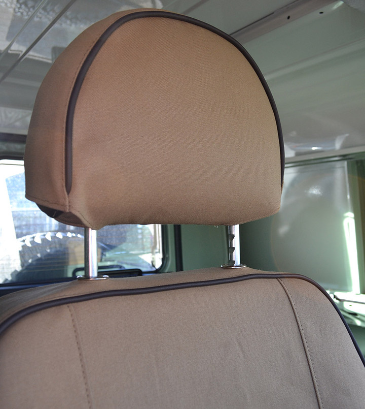 EXT019-5 - Front Outer Seat Covers (Pair) - Defender Puma / TD4 2007 onwards - Sand Canvas - By Exmoor Trim Image 7