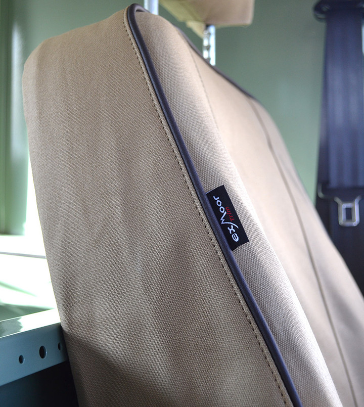 EXT019-5 - Front Outer Seat Covers (Pair) - Defender Puma / TD4 2007 onwards - Sand Canvas - By Exmoor Trim Image 8