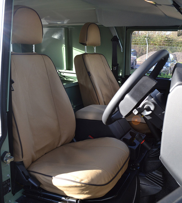 EXT019-5 - Front Outer Seat Covers (Pair) - Defender Puma / TD4 2007 onwards - Sand Canvas - By Exmoor Trim Image 10