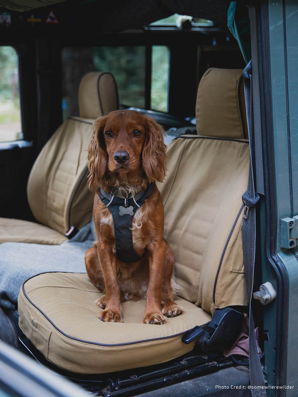 EXT019-1 - Front Outer Seat Covers (Pair) - Defender Pre 2007 - Sand Canvas - By Exmoor Trim Image 3