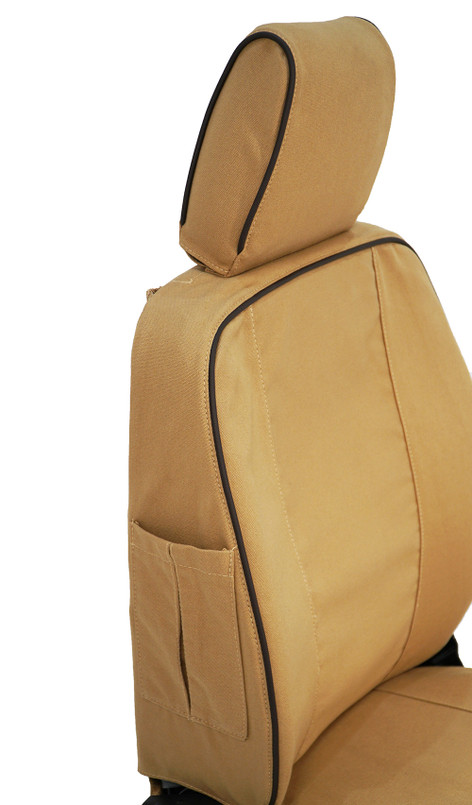 EXT019-1 - Front Outer Seat Covers (Pair) - Defender Pre 2007 - Sand Canvas - By Exmoor Trim Image 4